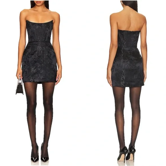 SAU LEE Janet Jacquard Mini Dress Strapless Chinese Corset Bustier Party Dress - Picture 7 of 16